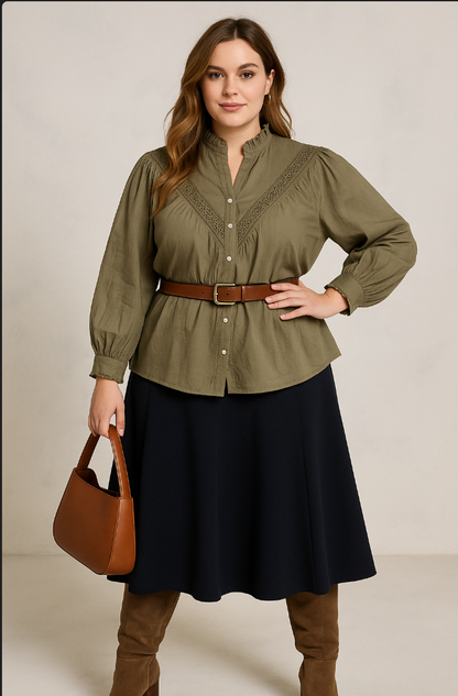 Bluse „Josephine“ – Vintage-inspirierte Baumwollbluse mit Spitzenbesatz