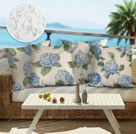 Kissen „Hortensientraum“ – Wasserabweisendes Kissen mit Blumenprint