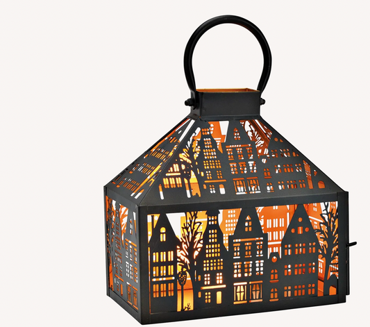 Laterne „Lichterhaus“ – Metall-Dekoleuchte mit Silhouetten, 25 cm