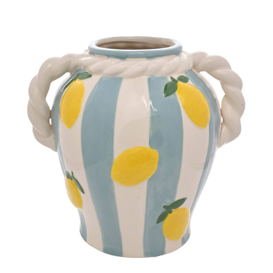 Hestia Gestreifte Vase mit Zitronen und Seil-Effekt-Griff