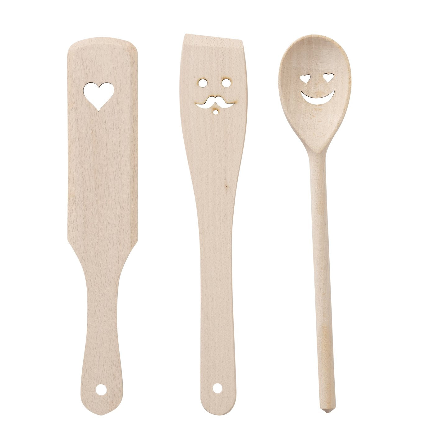 Spoon set 3-piece wooden with face