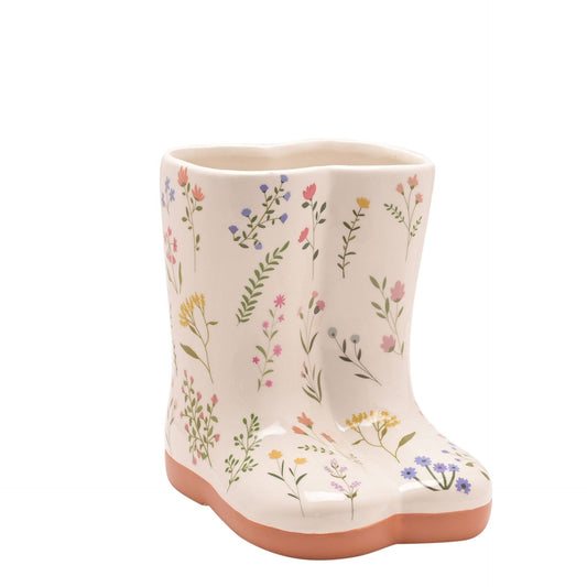 The Cottage Garden Keramikvase, klein, mit floralen Gummistiefeln